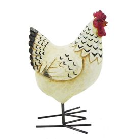Figurine poule blanche patte en fer