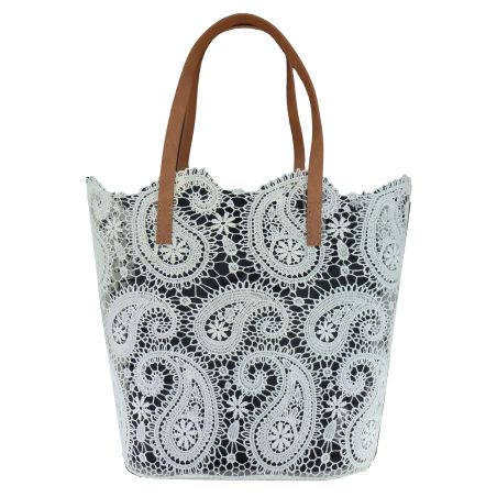 Sac en dentelle avec intérieur en coton - Grande taille - Blanc arabesque
