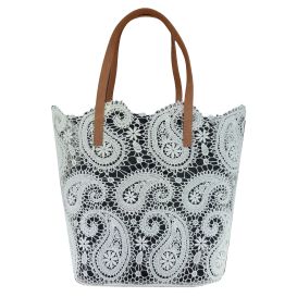 Sac en dentelle avec intérieur en coton - Grande taille - Blanc arabesque
