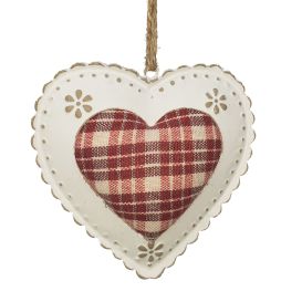 Coeur en métal blanc et tissu à suspendre