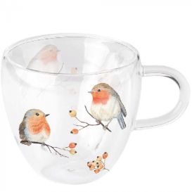 Tasse en verre à double parois - Rouge-gorge