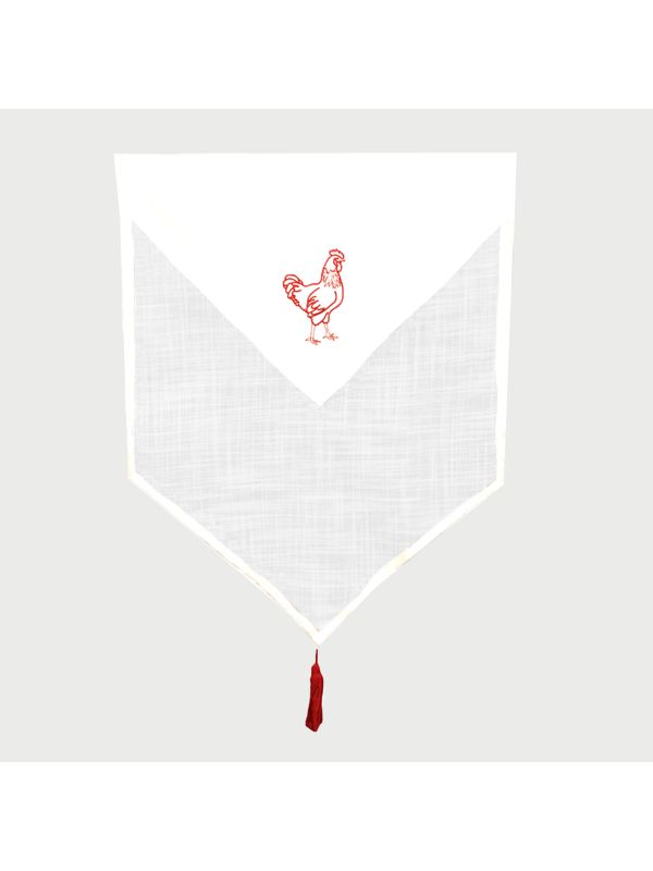 Rideau  blanc / décor brodé poule rouge