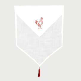 Rideau  blanc / décor brodé poule rouge