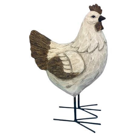 poule blanche à la queue marron en résine