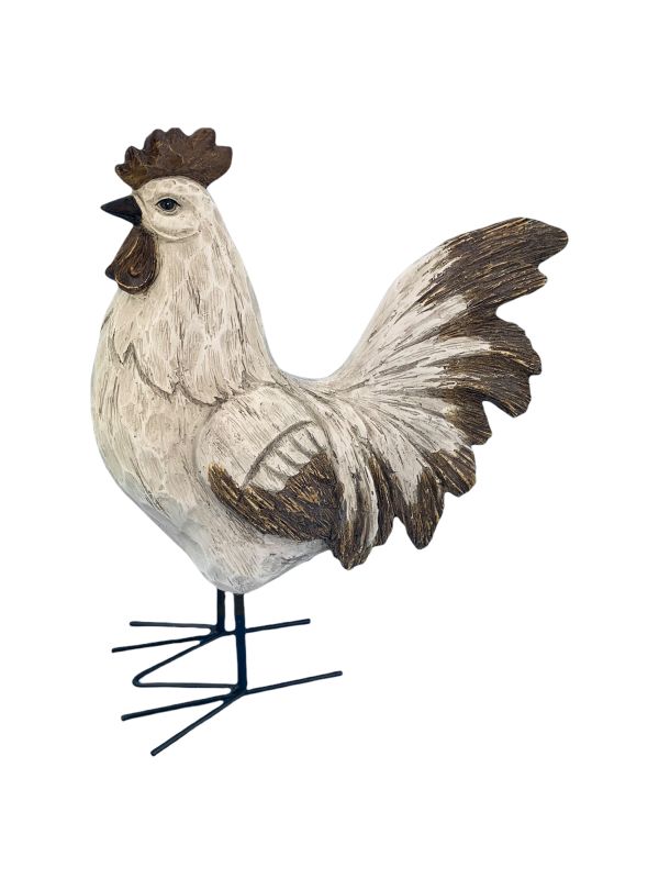 Coq blanc à la queue marron en résine