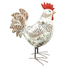 Poule sculptée marron et blanche