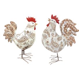 Coq sculpté marron et blanche