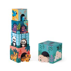 pyramide  carré en carton et figurines en bois les animaux -