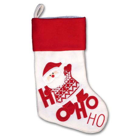 Chaussette de noël rouge et blanche avec un rabat vert