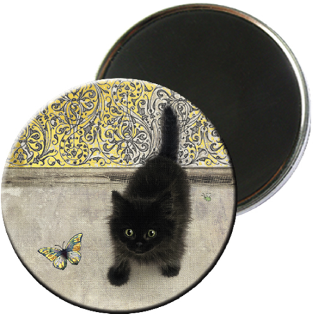 Magnet rond coloré animaux - Chaton noir