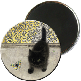 Magnet rond coloré animaux - Chaton noir