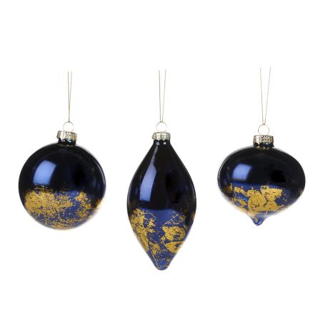 Boule de noël bleu avec effet feuille d'or Ø 8 cm