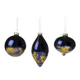 Boule de noël bleu avec effet feuille d'or Ø 8 cm