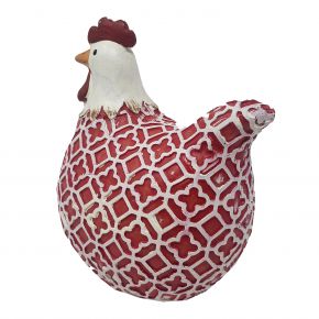 Figurine poule assise rouge et blanche