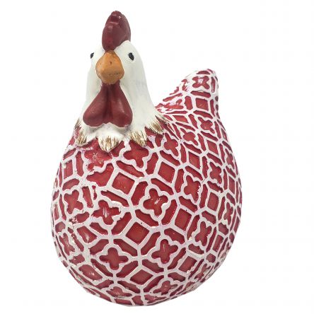 Figurine poule assise rouge et blanche