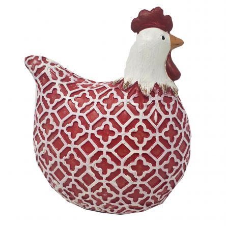Figurine poule assise rouge et blanche