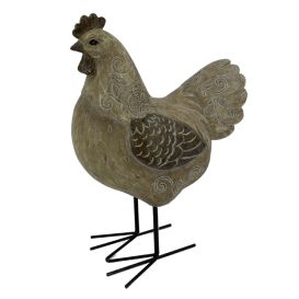 Poule couleur bois en résine