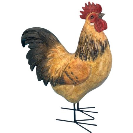 Coq roux  en résine imitation bois sculpté