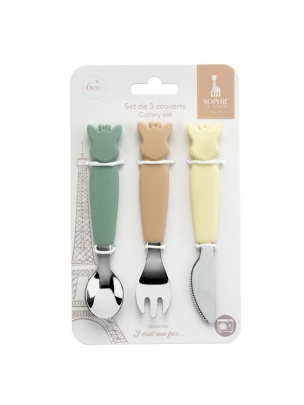 Set couvert Sophie la girafe inox et silicone