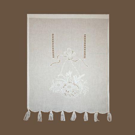 Rideau blanc brodé bouquet