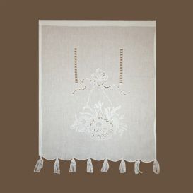 Rideau blanc brodé bouquet