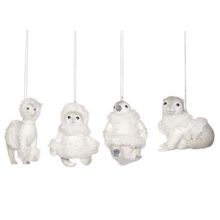 Suspension animaux blanc en pull à fourrure