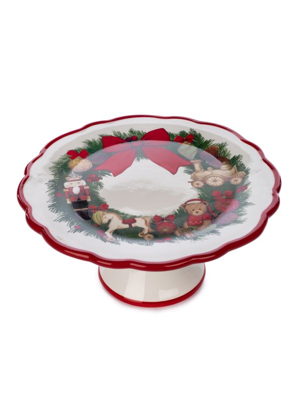 Plat à gâteau de noël sur pied Ø 21.5 cm - Couronne de noël