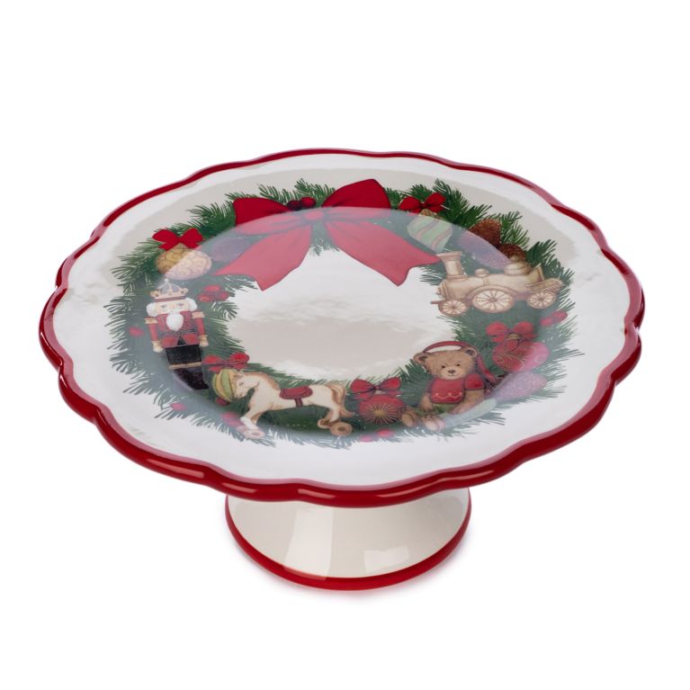 Plat à gâteau de noël sur pied Ø 21.5 cm - Couronne de noël