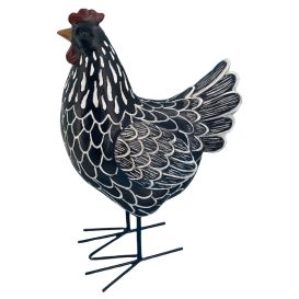 Poule noir et blanc en résine 34 cm