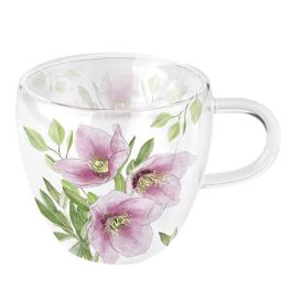 Tasse en verre à double parois - Hellébore rose