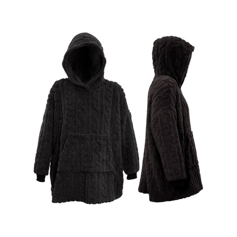 Long sweat à capuchepolaire relief noir Long sweat à capuchepolaire relief noir