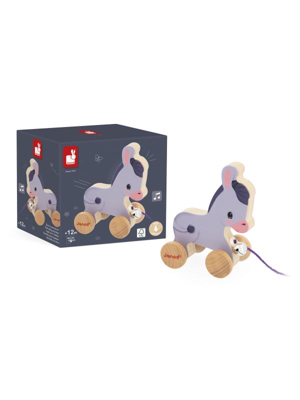  J03323 - Petit âne en bois à promener