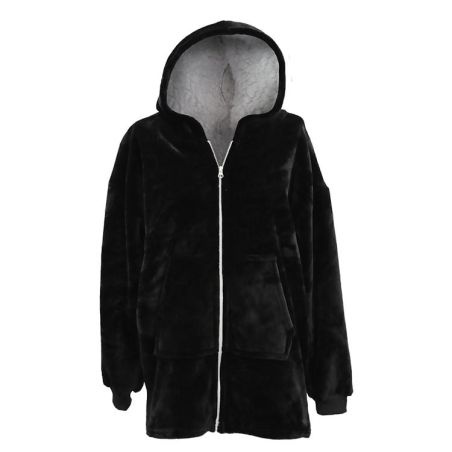 Veste à capuche zip  velour polaire  bleu nuit
