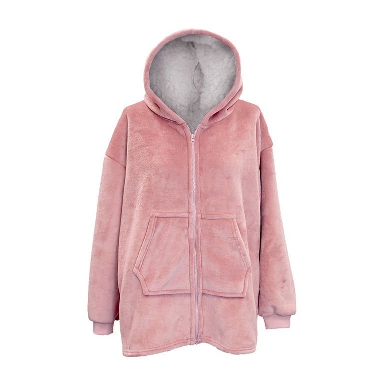 Veste à capuche zip  velour polaire  rose
