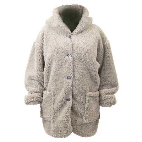 Veste à bouton et capuche laine polaire gris clair