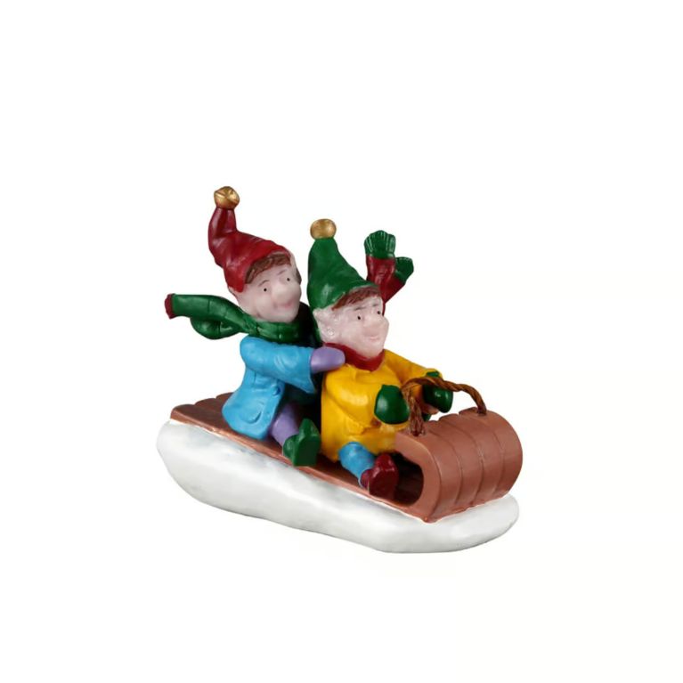Figurine descente en luge de lutin