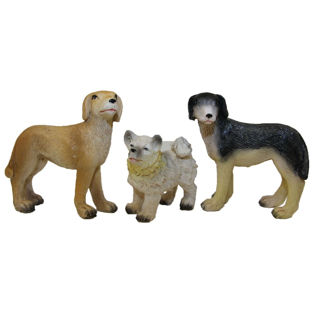 Figurine chiens de trois races différentes en polyrésine