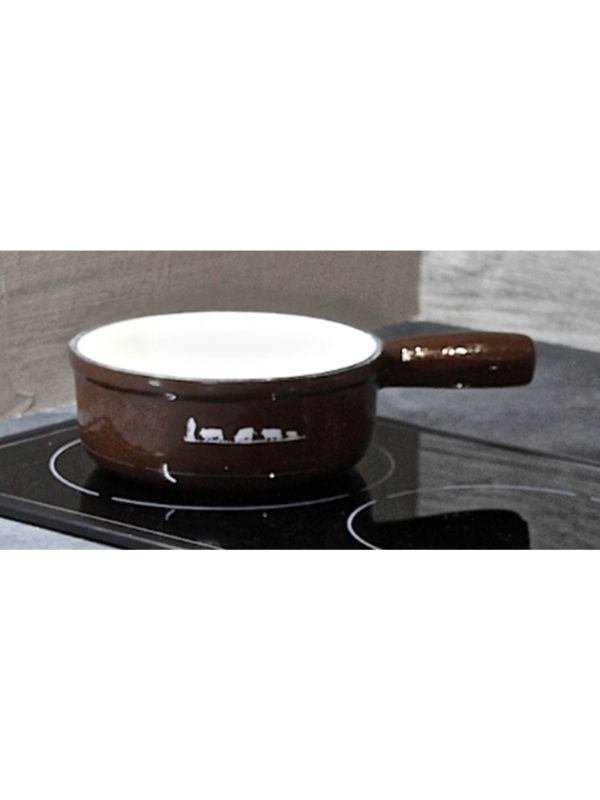 Poêlon à fondue marron motif vache poya diamètre 17 cm
