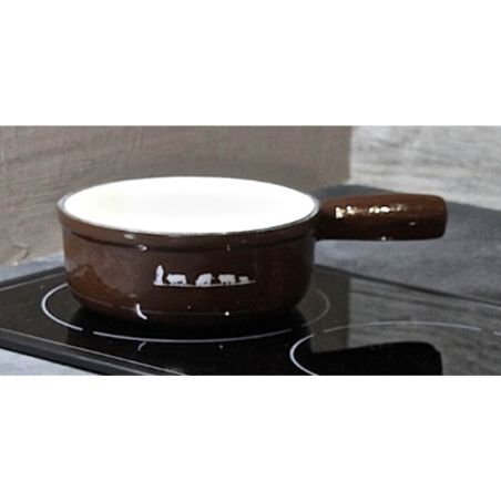 Poêlon à fondue marron motif vache poya diamètre 17 cm