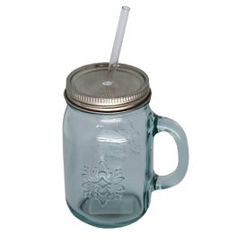 Verre style "Mason" avec couvercle et paille - 450 ml