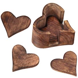 6 Sous verre et leur boite coeur scultée main en bois