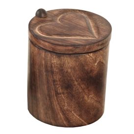 Boite ronde en bois avec cœur sculpté sur couvercle coulissant