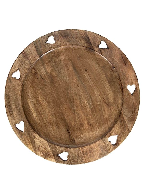 Plateau tournant en bois avec cœurs sculptés