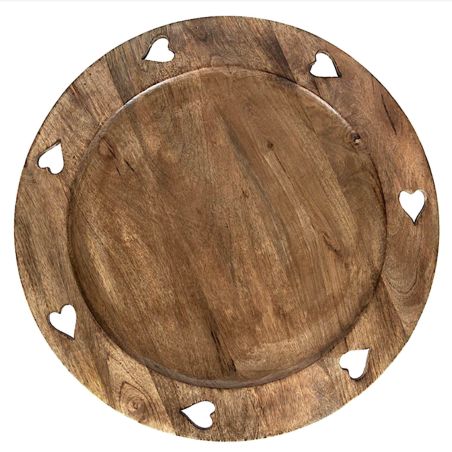 Plateau tournant en bois avec cœurs sculptés