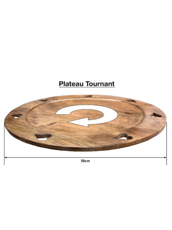 Plateau tournant en bois avec cœurs sculptés