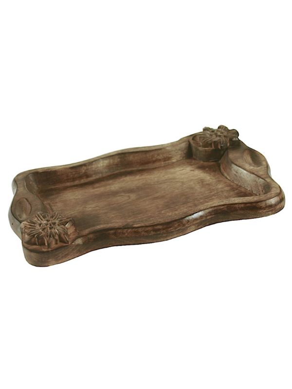 Plateau rectangulaire en bois avec motifs Edelweiss sculptés
