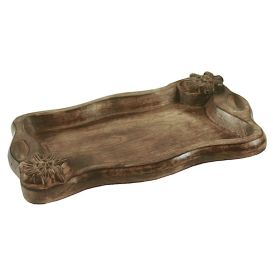 Plateau rectangulaire en bois avec motifs Edelweiss sculptés