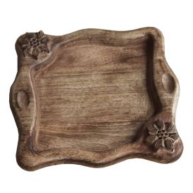 Plateau carré en bois avec motifs Edelweiss sculptées