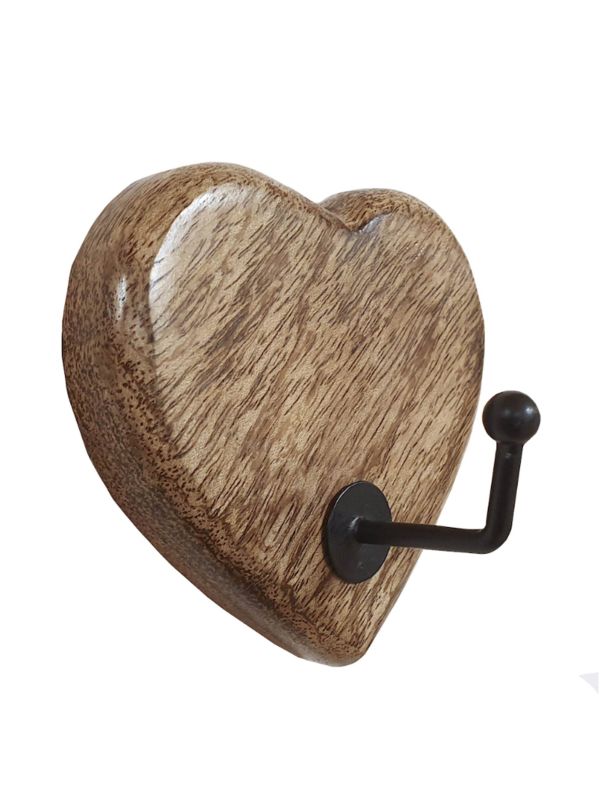 Patère Cœur en bois avec crochet métal