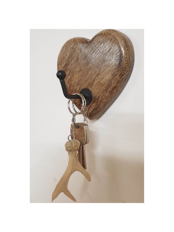 Patère Cœur en bois avec crochet métal